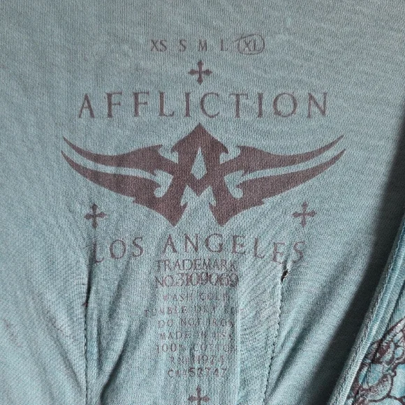 Affliction Blue Fitted V-Neck Short Sleeve Tee - Picture 2 of 3